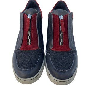 Earth Zane Front Zip Sneaker Leather Textile Upper 8.5 Arch Support Navy/Red